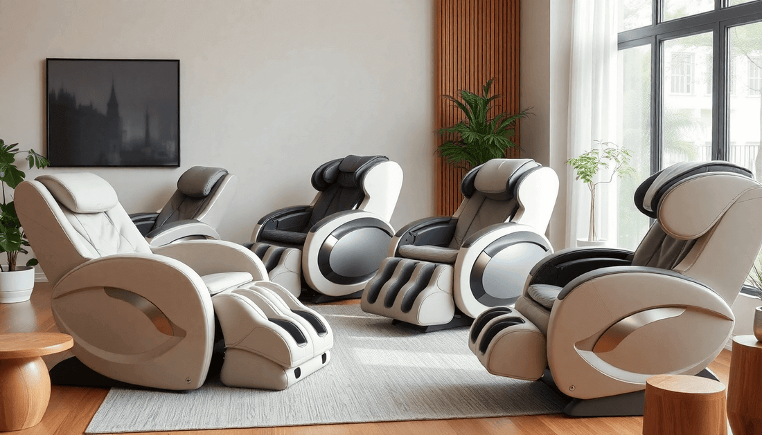 Modern Fujiiryoki Massage Chairs arranged in a stylish living room setting