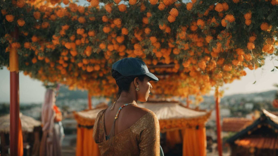 Woman admiring floral decorations in a vibrant outdoor setting, illustrating how a massage chair boosts your health