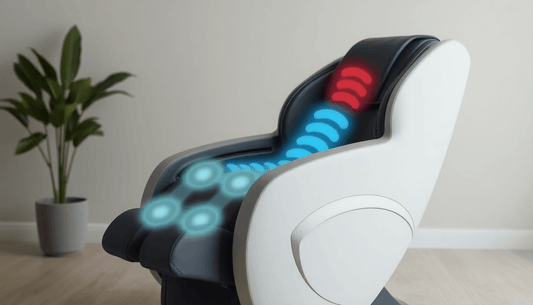 High-tech massage chair showcasing various massage techniques with illuminated zones for targeted relief