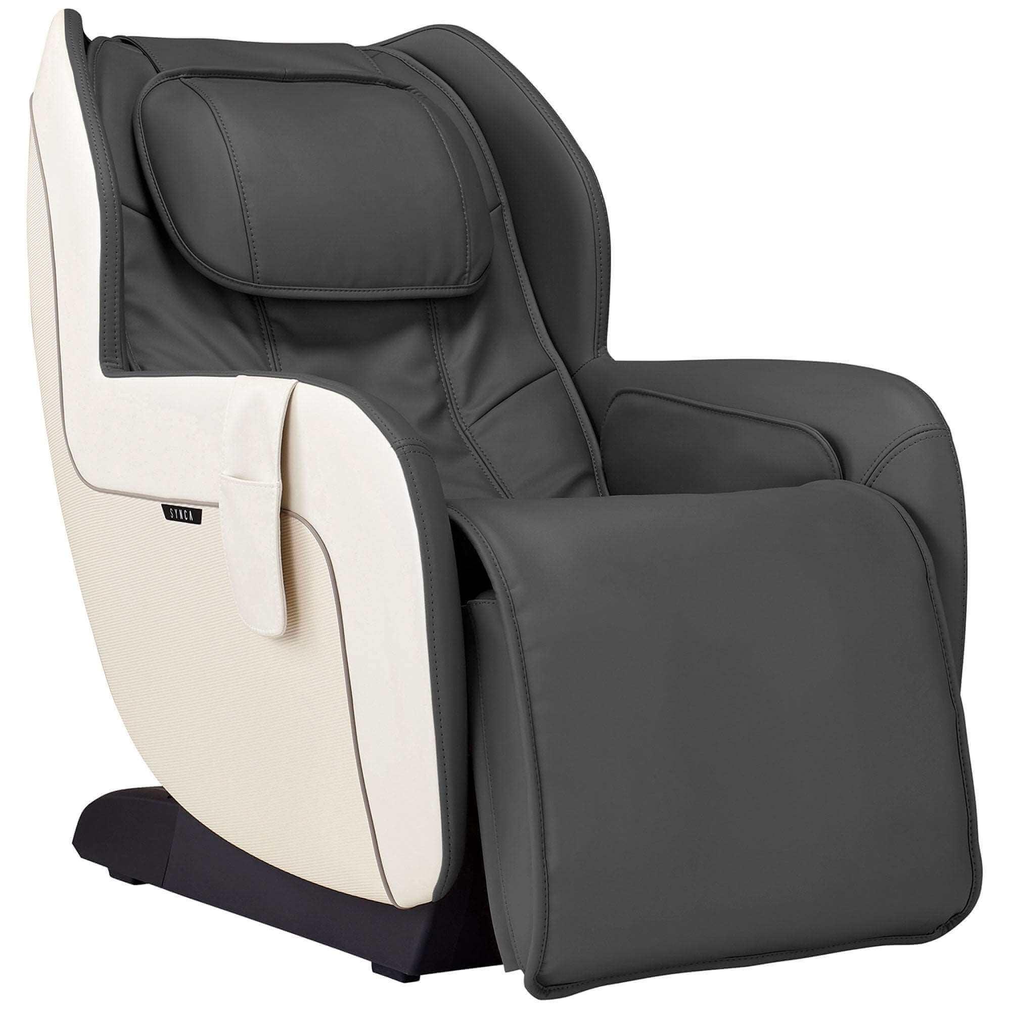 Synca Wellness CirC Plus massage chair in black and white electric massaging chair with cushioned seating
