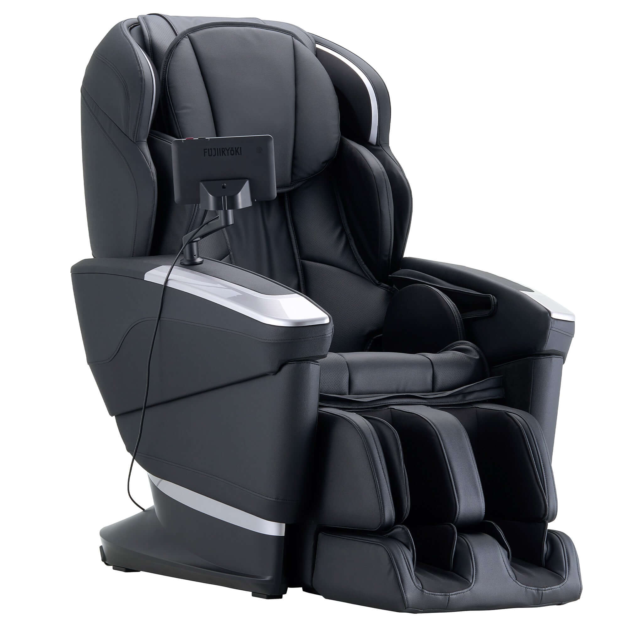 Fujiiryoki Cyber Relax Ai electric massaging chair in black with advanced comfort and built-in control screen