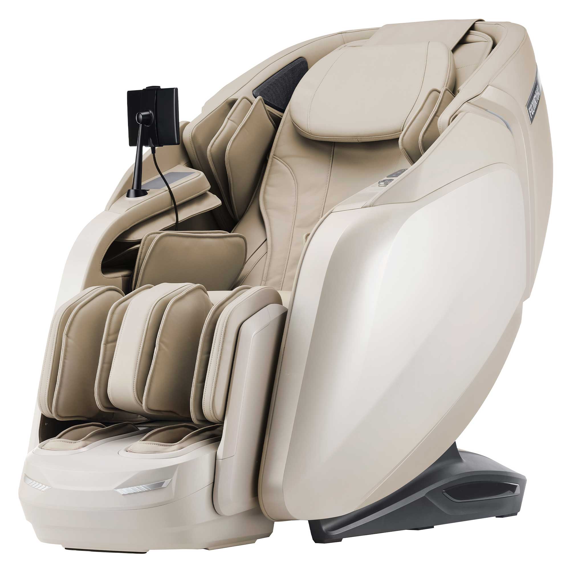 Fujiiryoki Cyber Relax Elite Massage Chair in beige with advanced foot and arm massagers