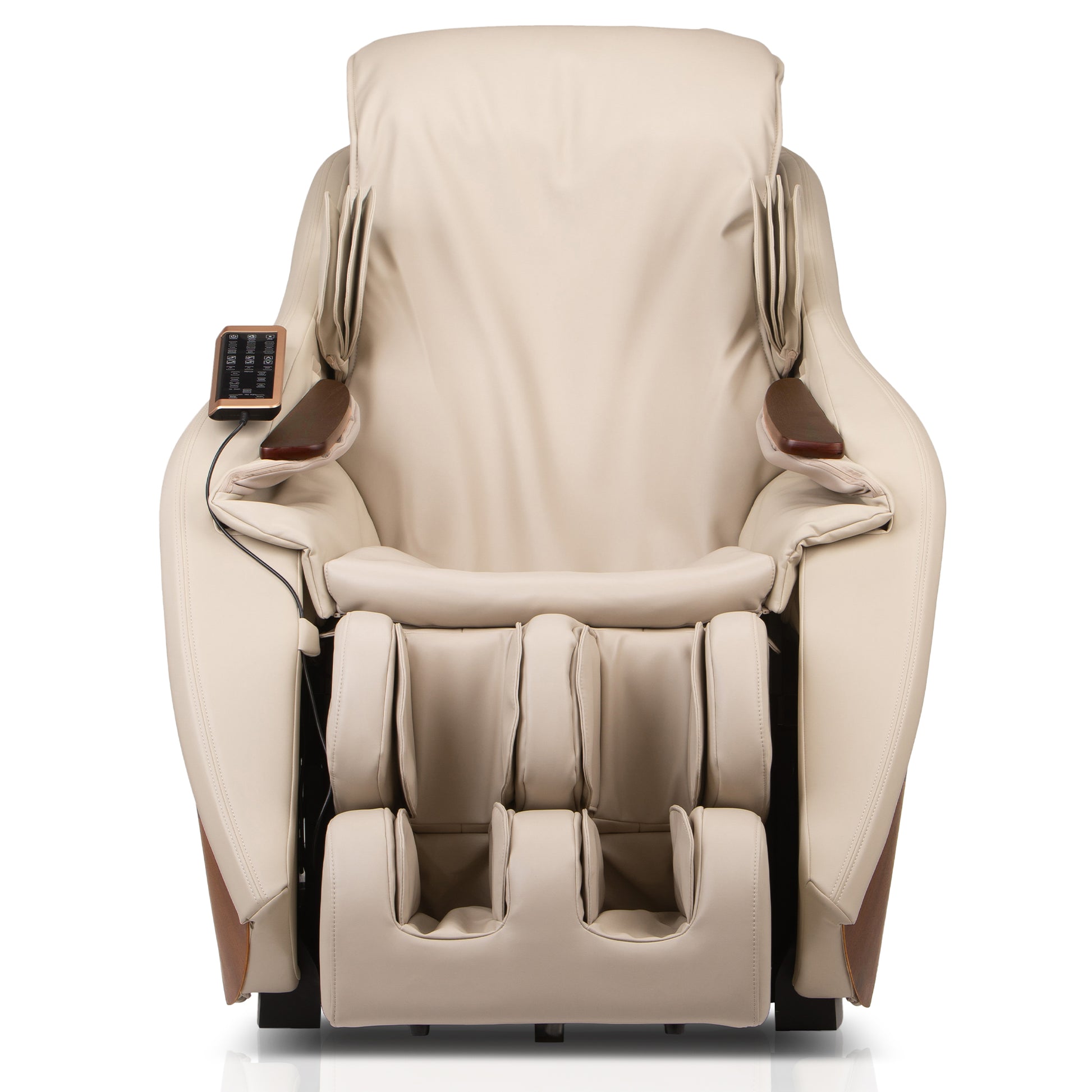 DCore STRATUS electric massaging chair in beige with remote control and cushioned leg rest