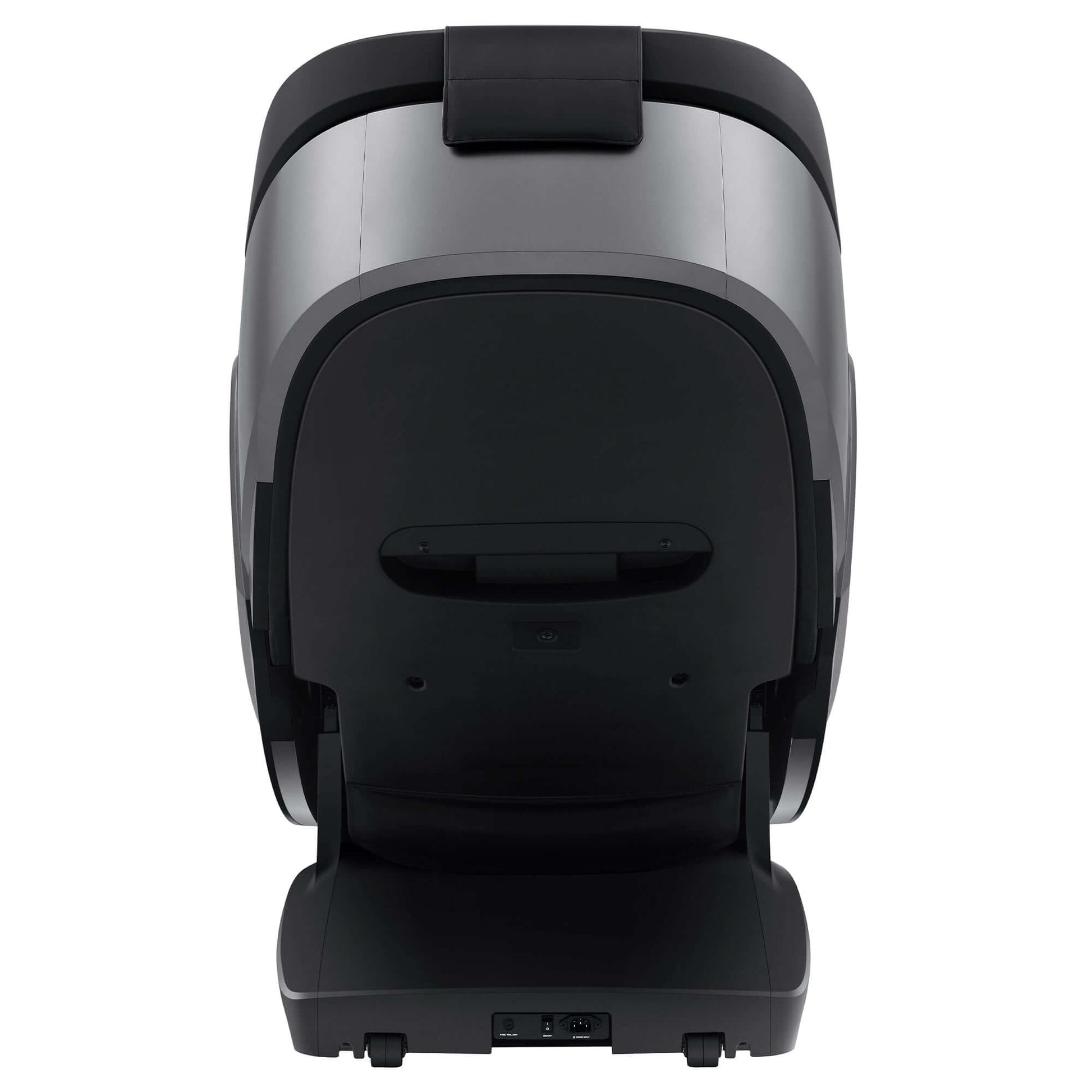 Back view of Fujiiryoki Cyber Relax Pro electric massaging chair with sleek black and gray design