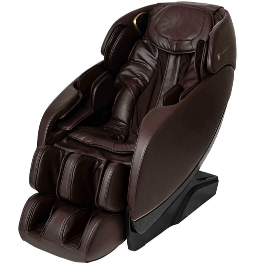 Jin 2.0 Deluxe Heated SL Track Zero Gravity Massage Chair in black synthetic leather with ergonomic design and built-in Bluetooth speakers
