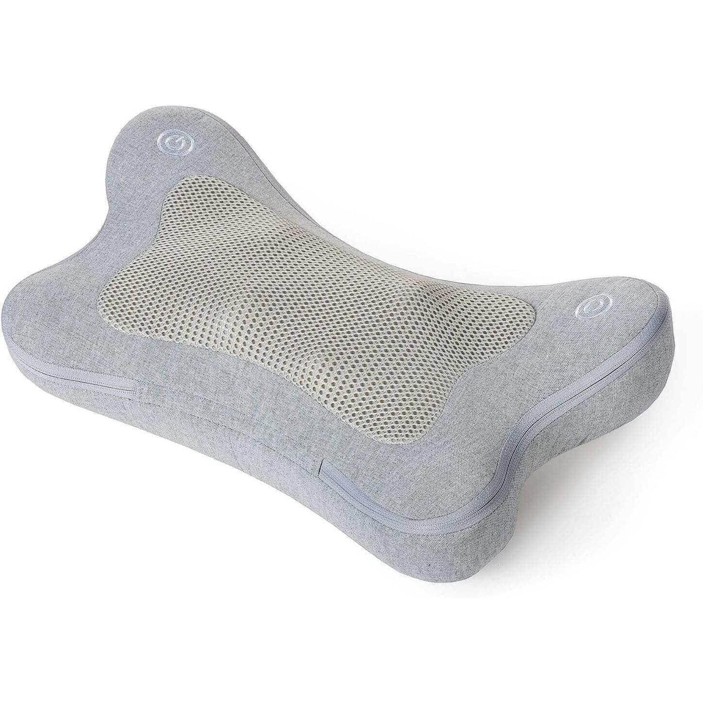 Synca Wellness portable lumbar massage pillow in gray with mesh center and ergonomic design