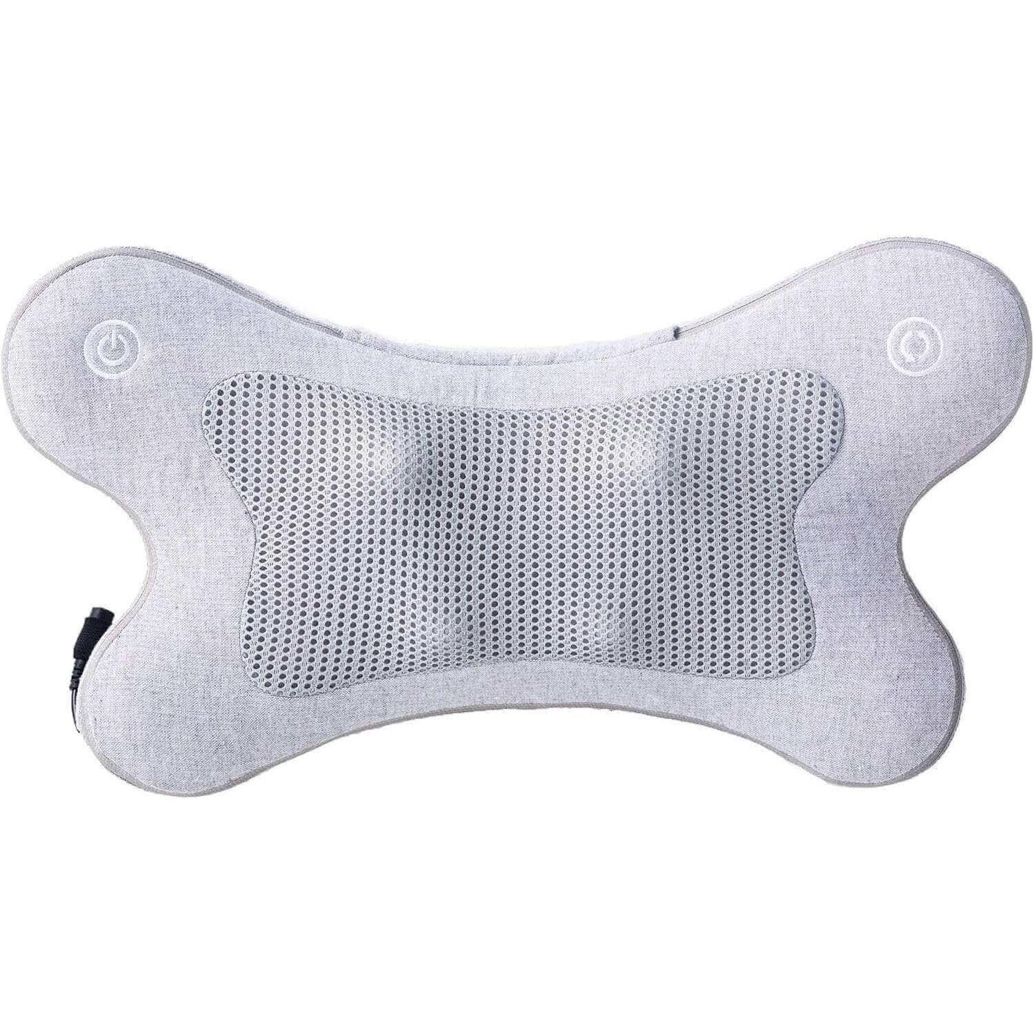 Synca Wellness portable lumbar massage pillow in gray with mesh center and dual power buttons
