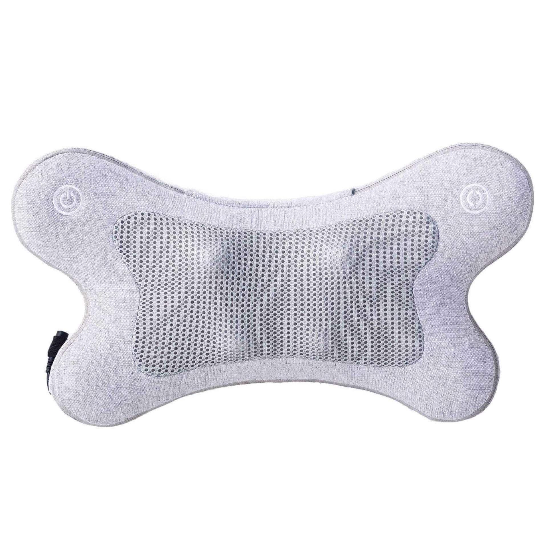Synca Wellness portable lumbar massage pillow in gray with ergonomic shape and mesh center for electric massager