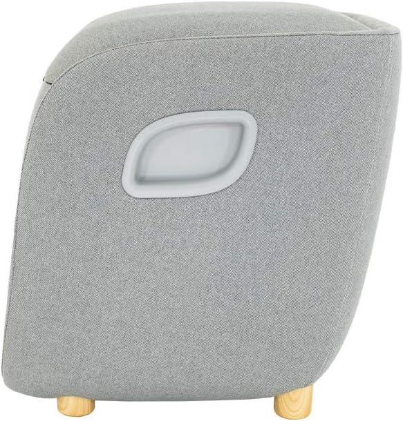 Side view of Synca Wellness REI Foot Massager in gray fabric with wooden legs