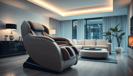 Modern living room featuring a stylish Fujiiryoki Massage Chair and elegant decor