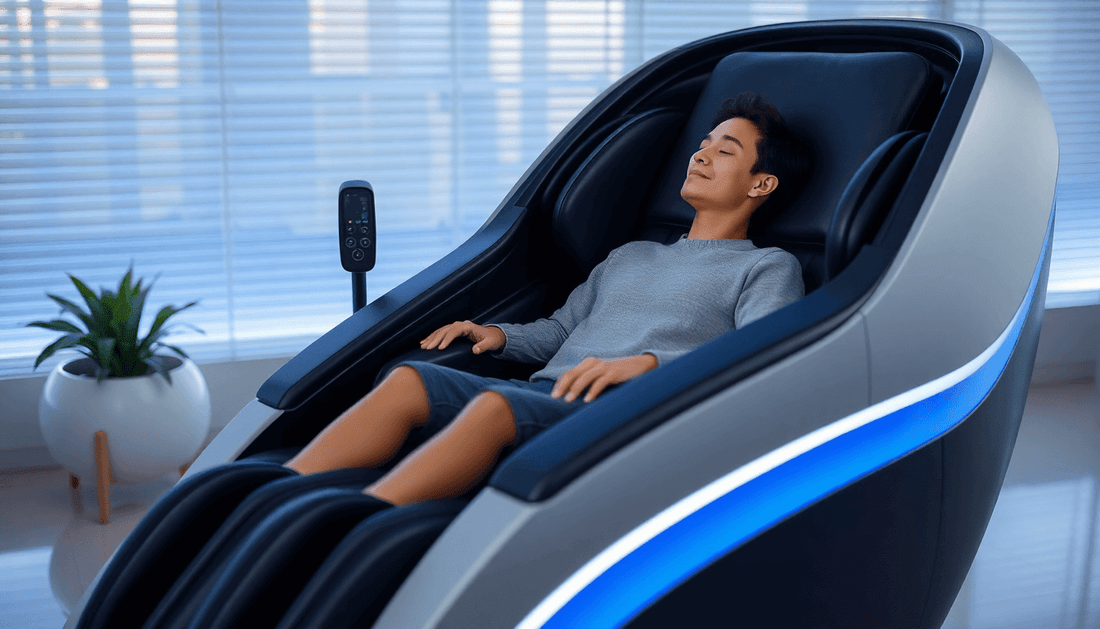 Comfortable massage chair with a user relaxing, featured in a Massage Chair Buying Guide