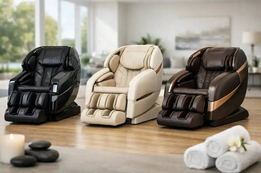 Best Luxury Massage Chairs in black, cream, and brown leather, showcasing stylish designs for ultimate relaxation.