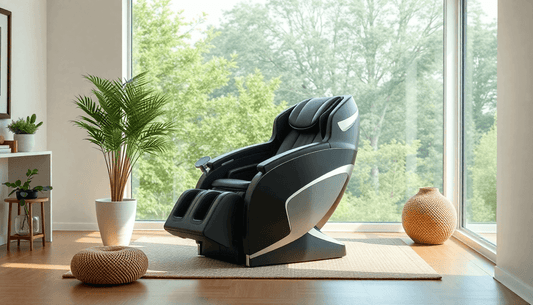 Fujiiryoki USA Massage Chairs in a sunlit room with modern decor and greenery outside