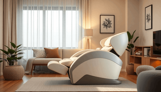Fujiiryoki Massage Chairs in a modern living room setting with natural light