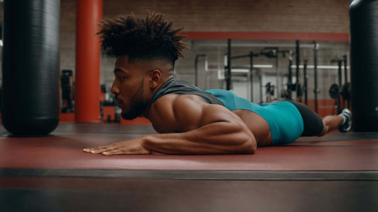 Athlete performing a stretching exercise that boosts muscle recovery post-exercise in a gym setting