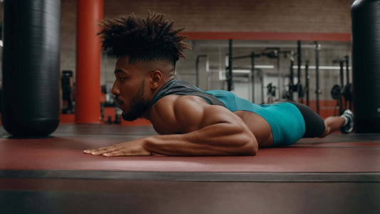 Athlete performing a stretching exercise that boosts muscle recovery post-exercise in a gym setting