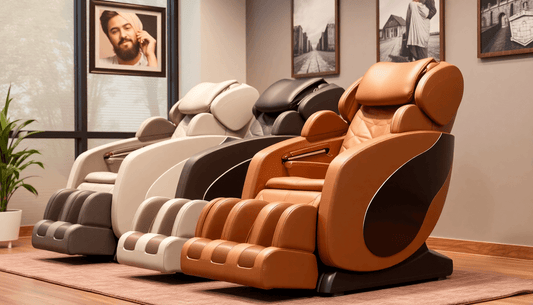 Stylish massage chairs in a relaxing spa setting with modern decor and serene ambiance