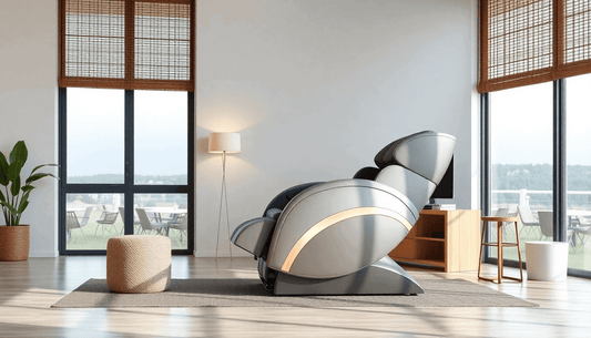 Modern living space featuring a stylish Fujiiryoki Massage Chair next to large windows