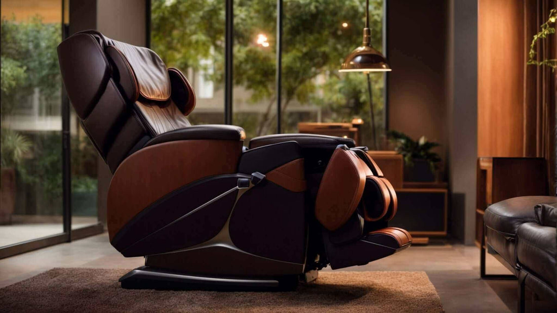 Massage chair in dark brown leather with padded headrest, armrests and leg rollers; 5 Key Features to Look for in Your Next Massage Chair