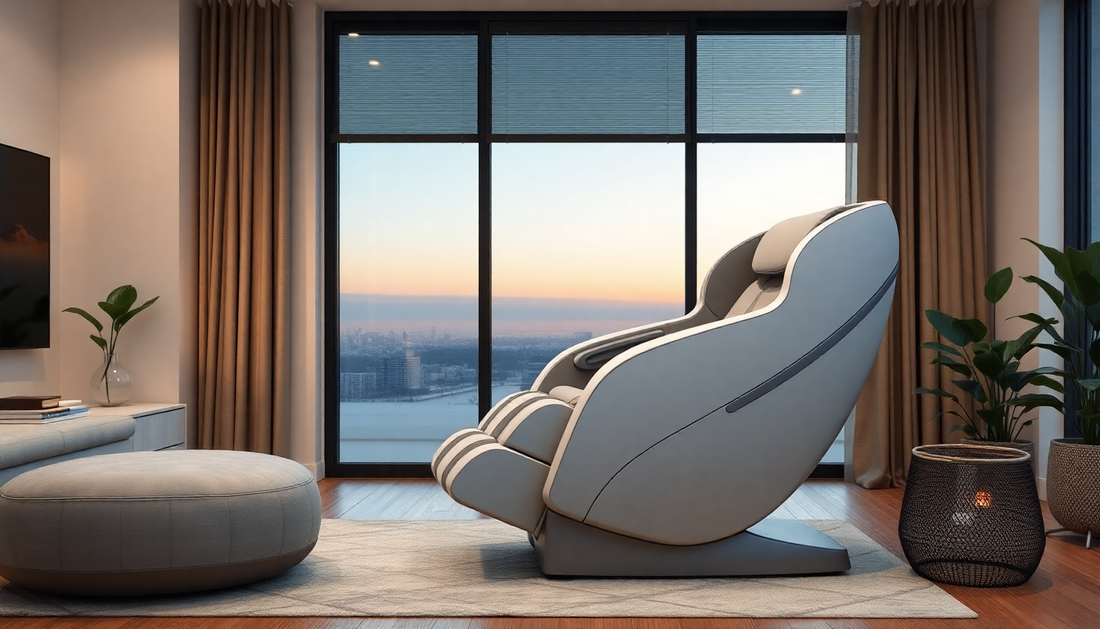 Luxurious massage chair in a modern living room showcasing advanced massage techniques for home