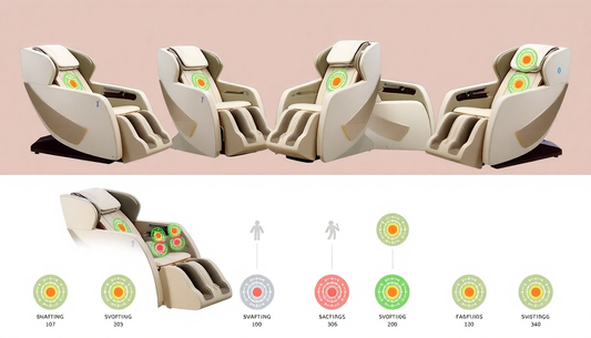 Fujiiryoki massage chairs showcasing various settings and features for relaxation and therapy
