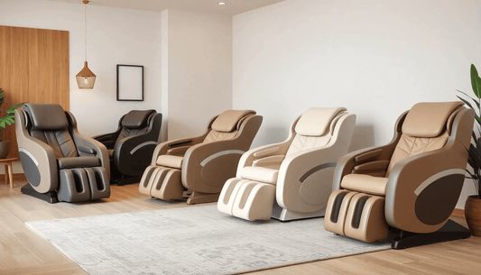 Ultimate Relaxation with Fujiiryoki Massage Chairs arranged in a modern room showcasing different colors and styles
