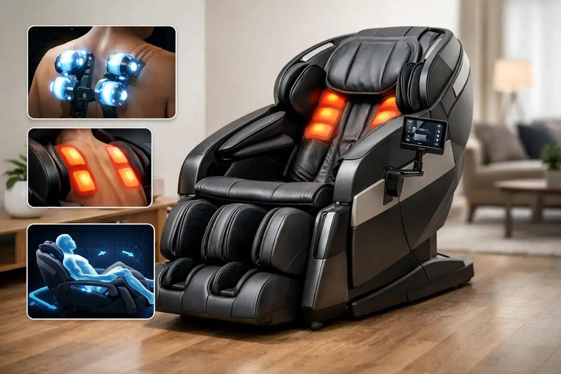5D AI massage chair with advanced body scanning and adaptive rollers for personalized deep tissue massage