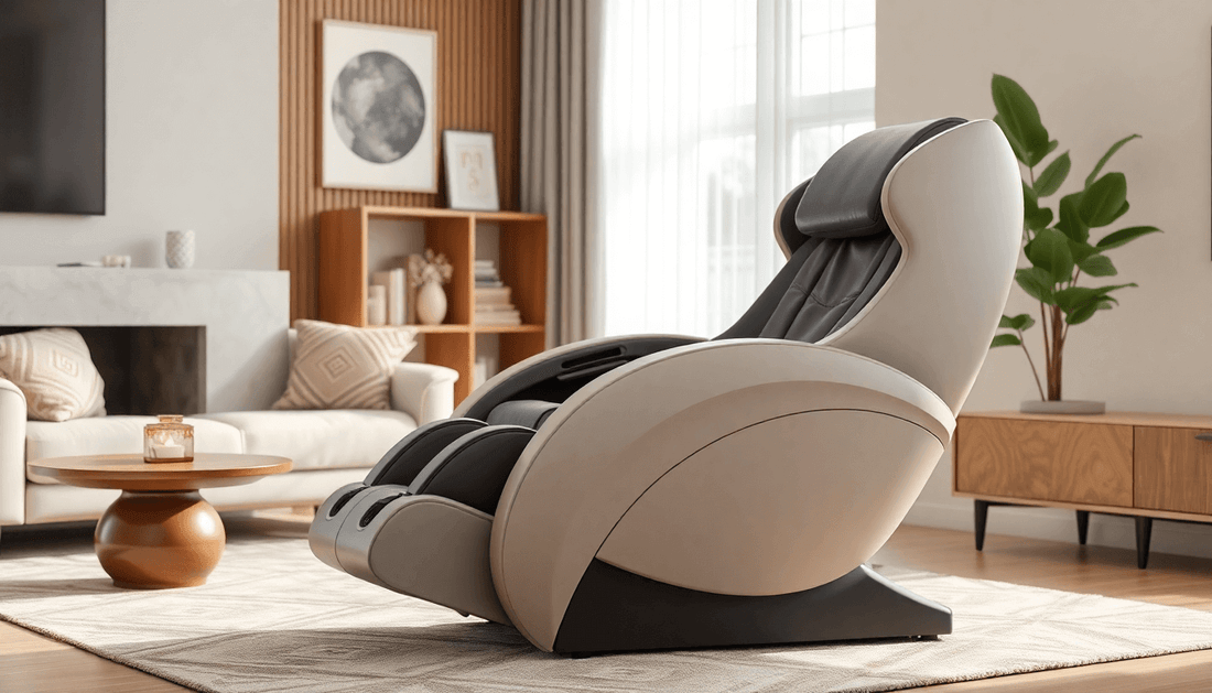 Stylish Fujiiryoki Massage Chairs in a modern living room setting with natural light