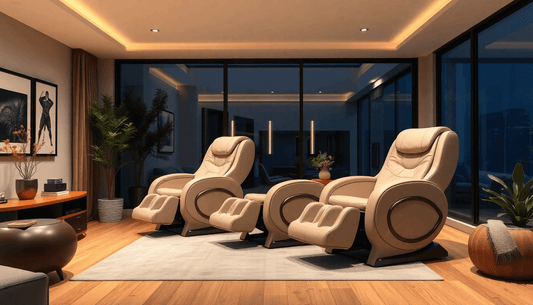 Luxurious living room featuring two Fujiiryoki Massage Chairs for ultimate relaxation