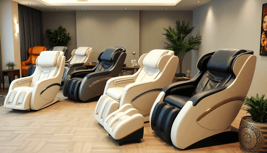 Futuristic display of the best massagFujiiryoki Massage Chairs for home relaxation in a modern living room