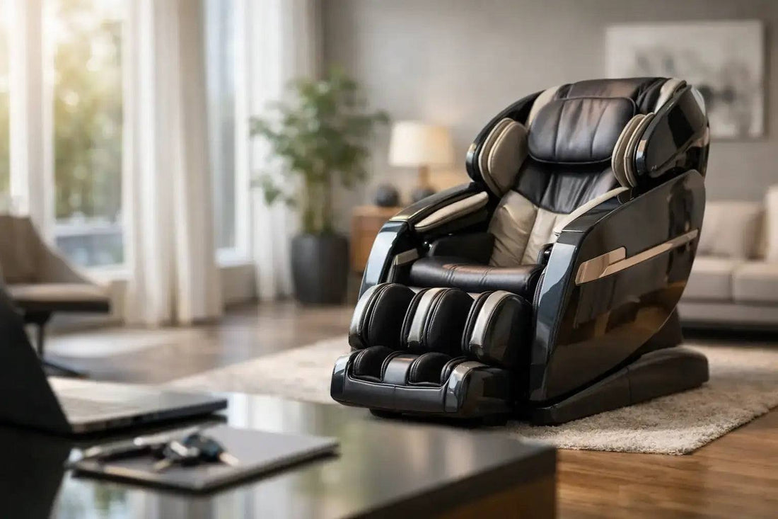 Refurbished luxury massage chair with advanced features and premium comfort in a home wellness room