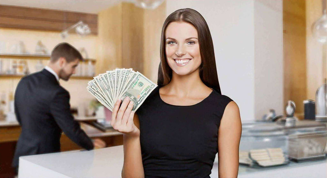 Woman holding cash with a modern interior showcasing spending on relaxation while exploring how much to spend on a massage chair