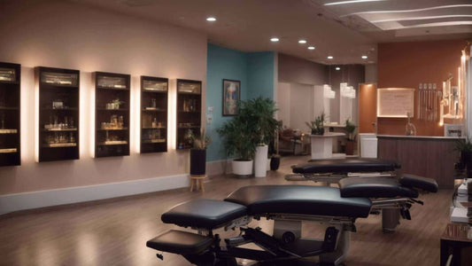 Modern chiropractic office with adjustable treatment tables showcasing the best massage chairs for chiropractic offices