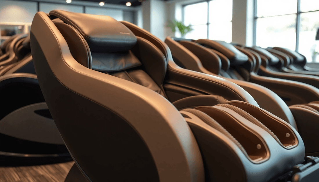 Fujiiryoki massage chairs arranged in a modern relaxation space for ultimate comfort