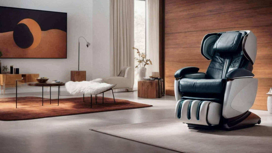 Massage chair, Discover the Latest Innovations in Massage Chair Technology for 2025, with black upholstery, gray side panels and foot massager