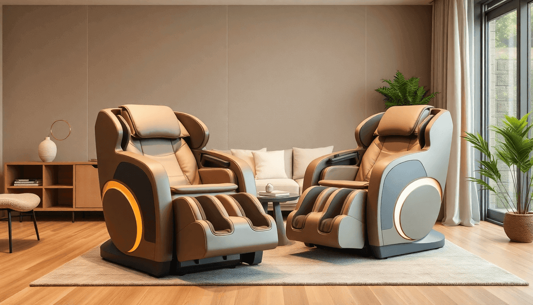 Stylish living room featuring two Fujiiryoki Massage Chairs for ultimate relaxation