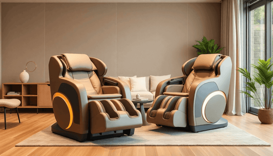Stylish living room featuring two Fujiiryoki Massage Chairs for ultimate relaxation