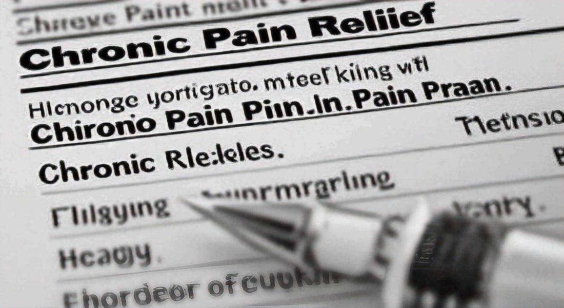 Document showing chronic pain relief text with a pen across the page, titled Exploring the Benefits of Massage Chairs for Chronic Pain Relief