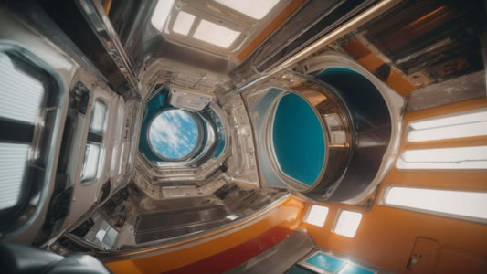 Interior view of a spacecraft demonstrating the concept of What Is Zero Gravity with clear skies visible