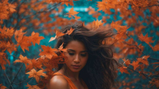 Woman with long dark hair among vivid orange maple leaves; Fujiiryoki vs Osaki: An In-Depth Analysis of Top Massage Chair Brands