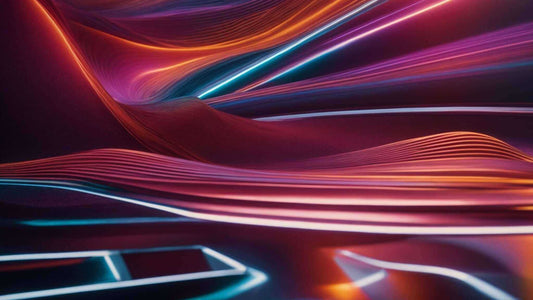 How a Massage Chair Can Boost Energy and Transform Your Well-Being features flowing neon red, blue, and purple light trails