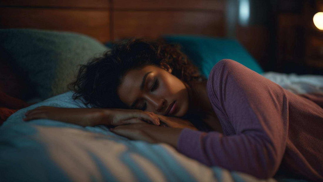 Massage Chair Transforms Sleep Quality article image shows a woman resting on her side in bed, wearing a mauve top.