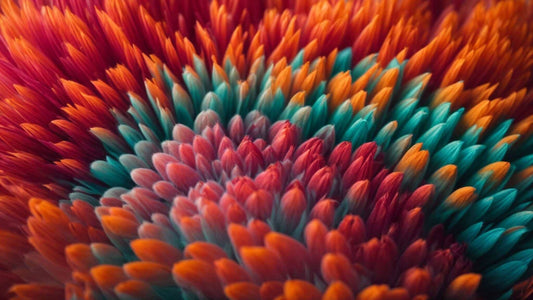 How Massage Chairs Effectively Reduce Inflammation at Home, abstract feather-like forms in vibrant orange, teal and red