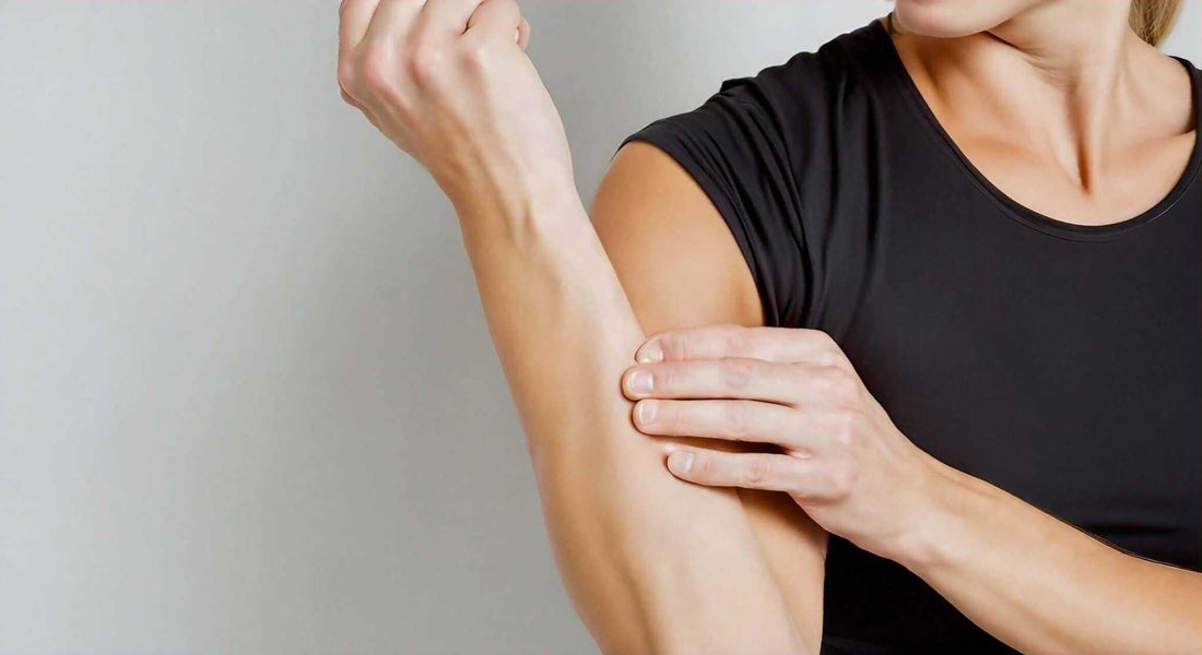 Massage Chair and Reduce Muscle Tension: A Path to Relaxation, a woman gently holding her bare upper arm