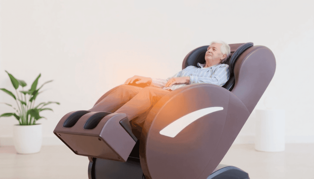 Massage Chairs for Carpal Tunnel: reclining chair in smooth mauve upholstery with padded arm and leg compartments, shown in use