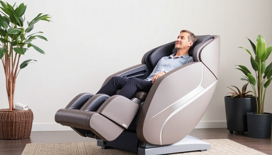 Man relaxing in a modern massage chair at home illustrating is it safe to use a massage chair every day