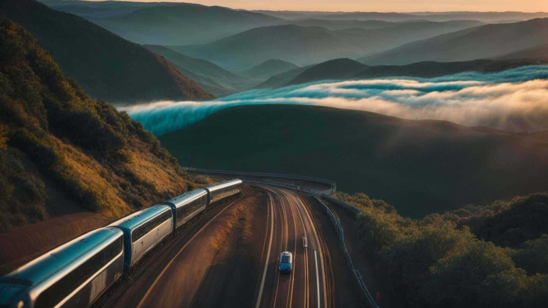 S-Track vs. L-Track: Choosing the Best Massage Chair for You shows a winding mountain highway with cars and a train