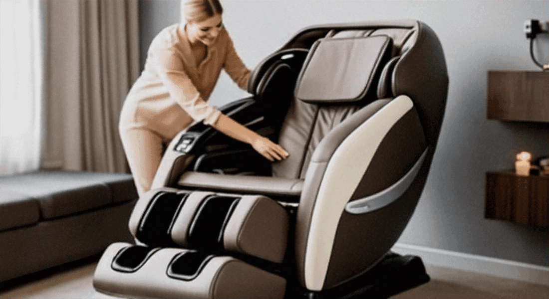 The Science Behind Massage Chairs: Do They Really Work? Black and cream upholstered massage chair with padded compartments.