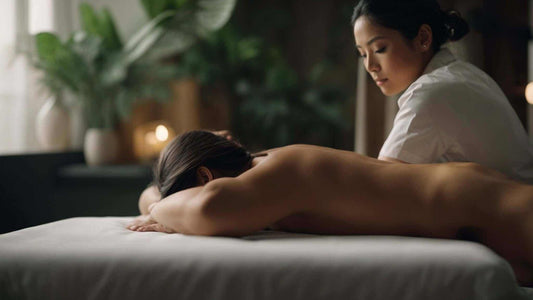 The Science of Massage Chairs: Stress Relief Made Easy features a woman receiving a relaxing back massage on a padded table.
