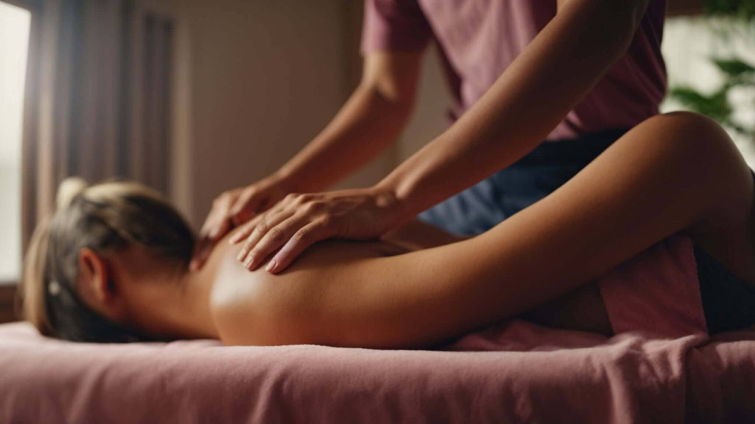Top Benefits of Regular Foot Massages with REI Foot Massager, a person receiving a relaxing back massage on a mauve-covered table